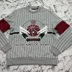 Men's Troop Grey Burgundy White Stripes Crewneck Sweater NWT